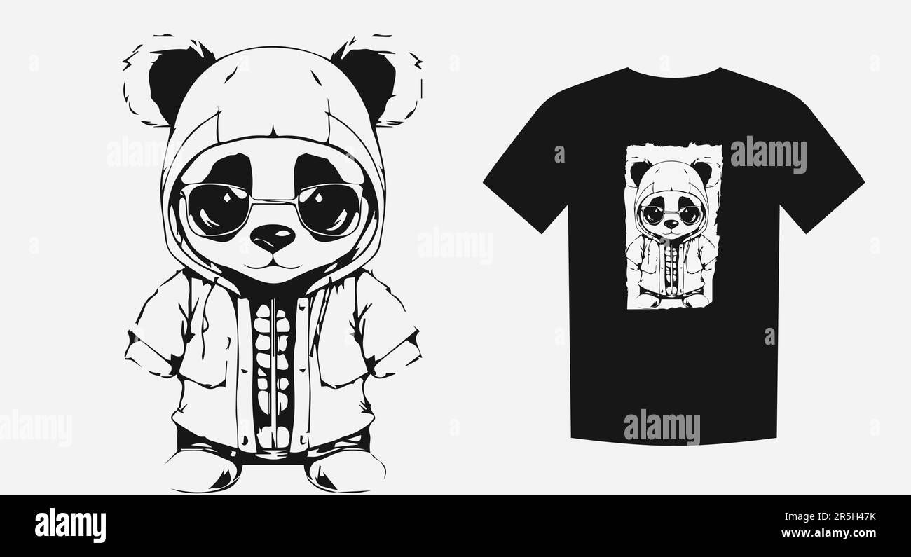 Fashion-forward full-body illustration of a trendy panda. Perfect for prints, shirts, and logos. Combines hipster style with a monochrome design Stock Vector