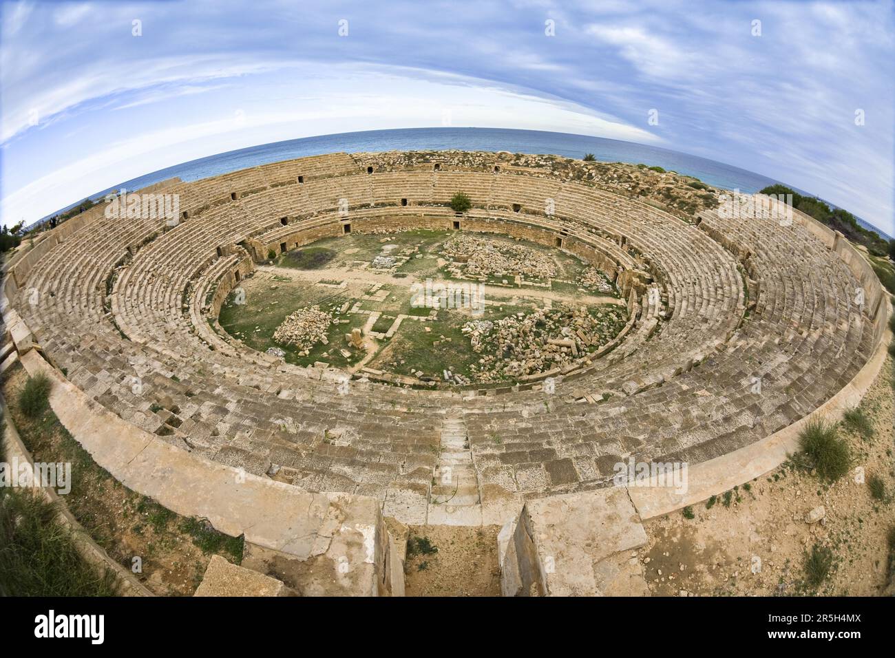 Roman amphitheatre, ruined city of Leptis Magna, Libya Stock Photo