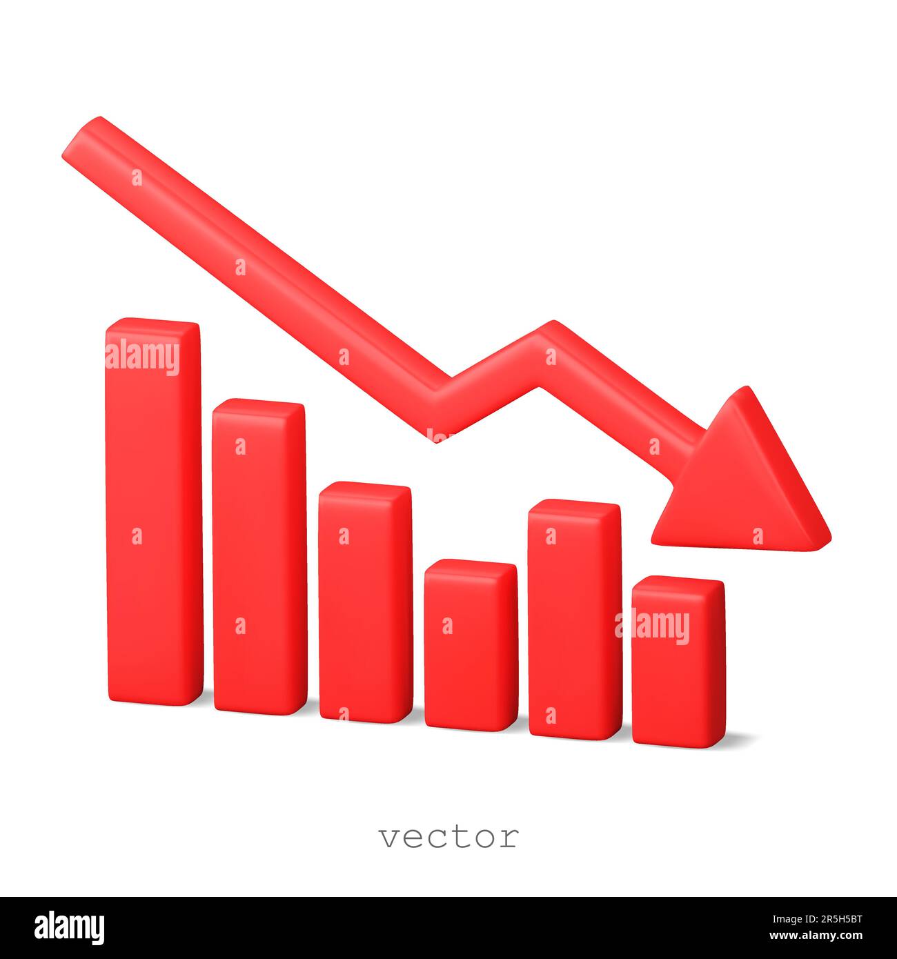 Vector 3d red arrow going down stock icon. Bankruptcy, financial market crash icon. Graph chart downtrend symbol. chart going down sign. Realistic 3d Stock Vector