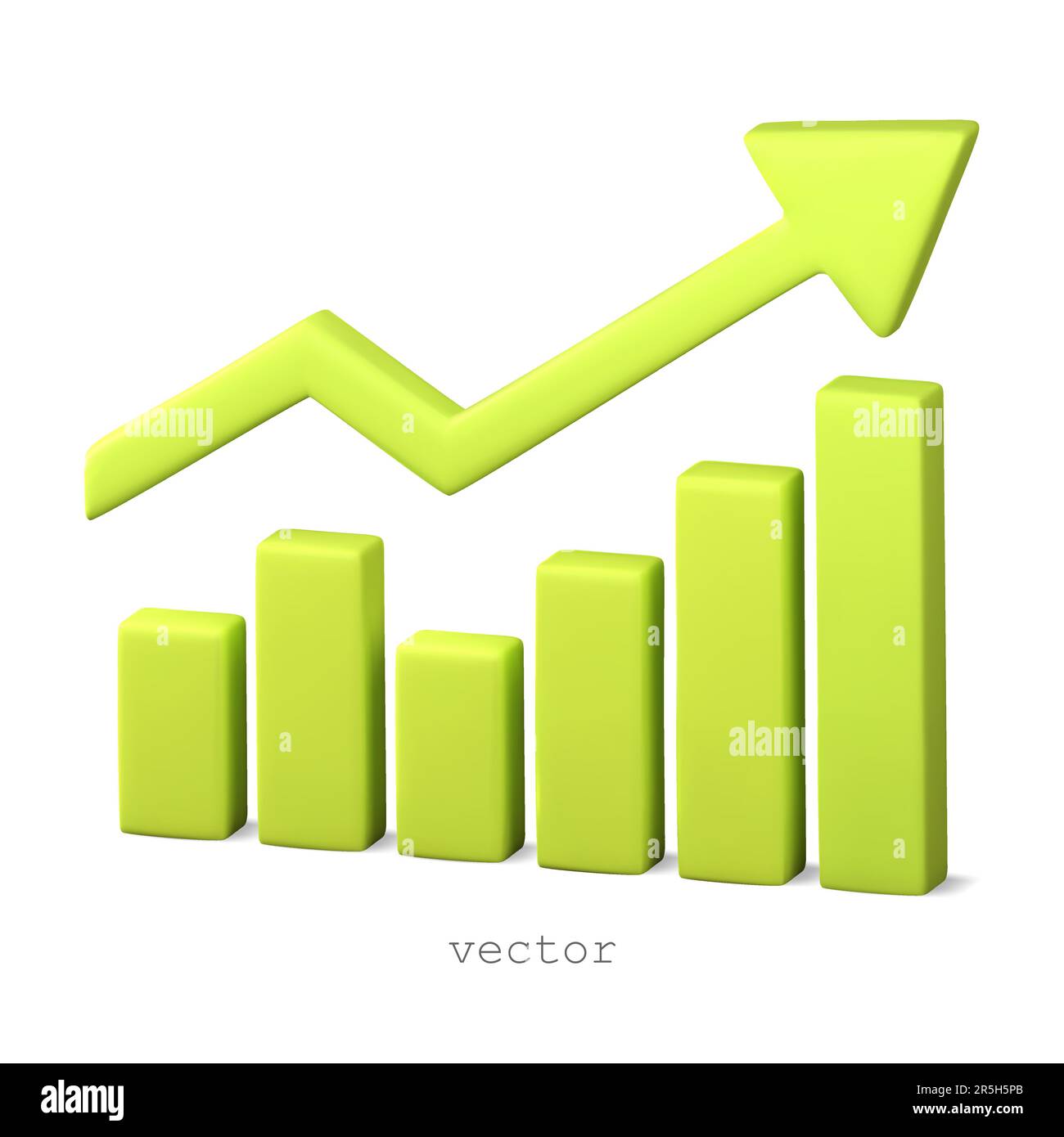 Vector 3D chart up with arrow, infographics element. Growth chart with Green arrow of trend. Realistic 3d design. Vector illustration isolated on whit Stock Vector