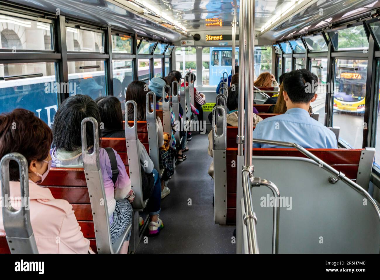 The Interior Of A Hong Kong Tram (Top Deck), Hong Kong Island, Hong Kong, China. Stock Photo
