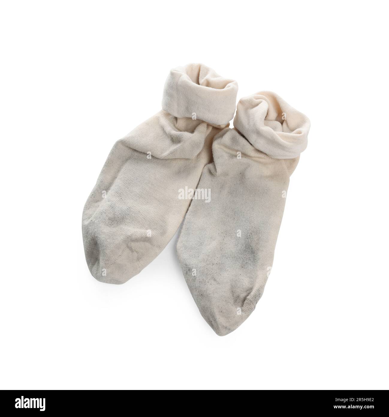 Pair of dirty socks on white background, top view Stock Photo Alamy