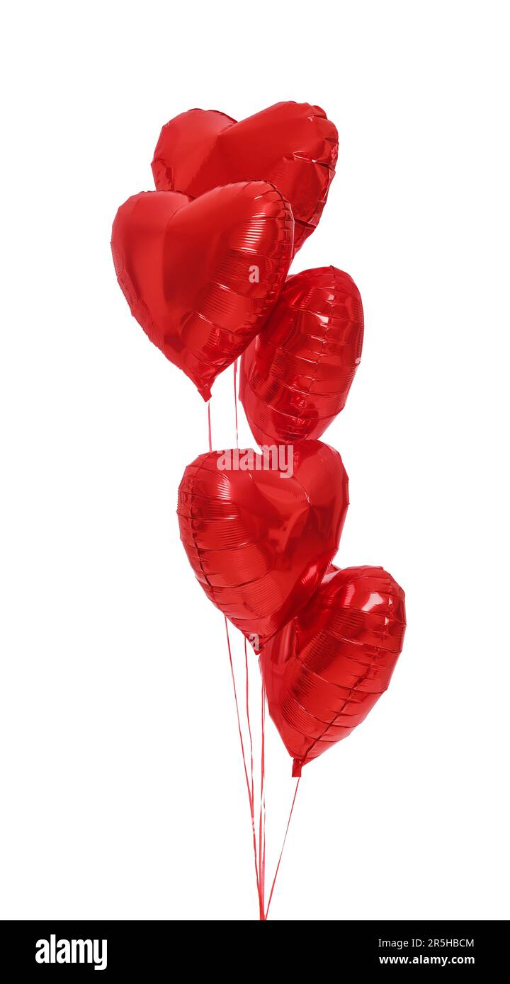 Many red heart shaped balloons isolated on white. Valentine's day ...