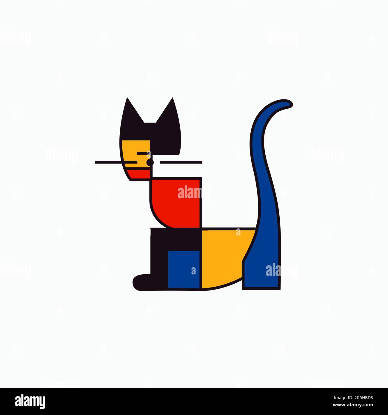 Vibrant abstract cat logo set in De Stijl style. Modern, flat design