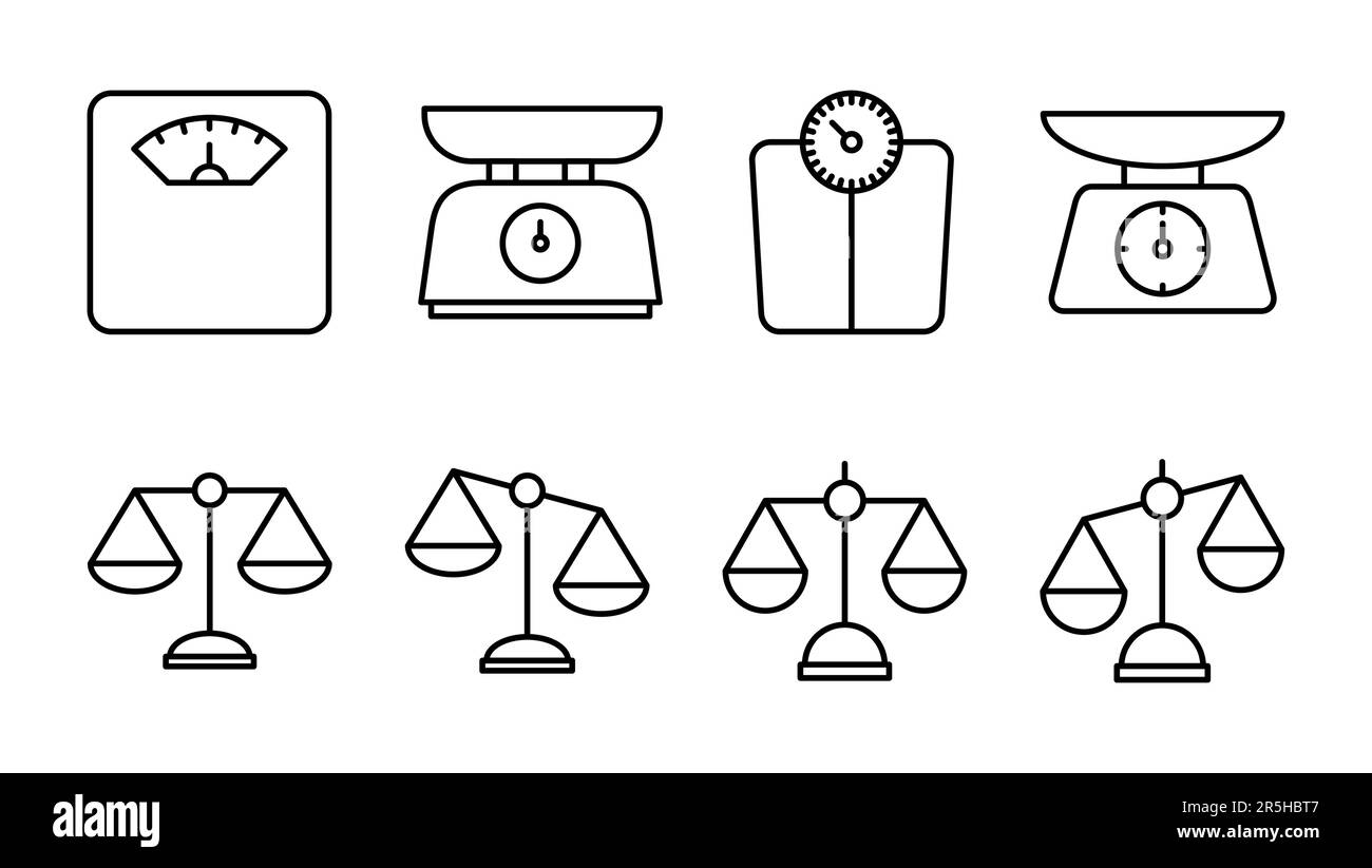 Scales icon set. Law scale icon. Scales vector icon. Justice Stock
