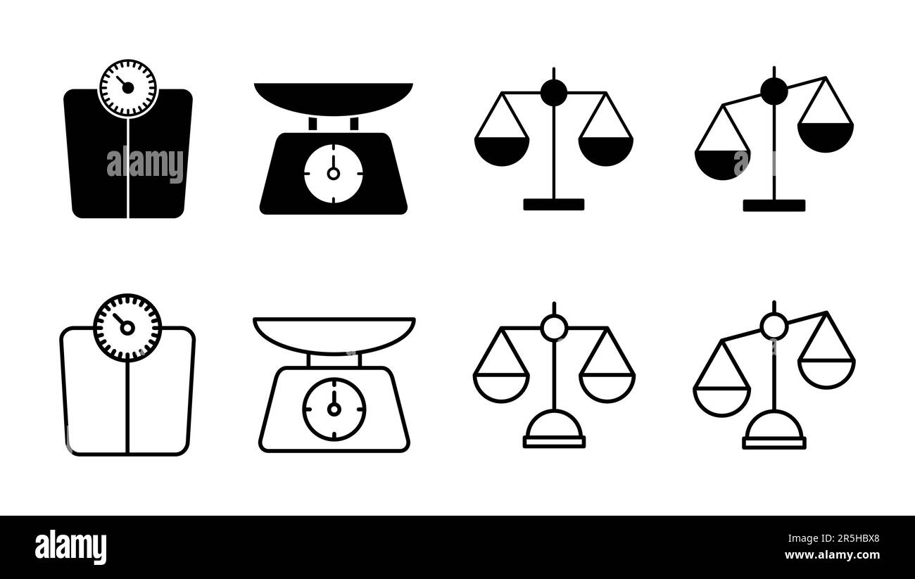Scales icon set. Law scale icon. Scales vector icon. Justice Stock