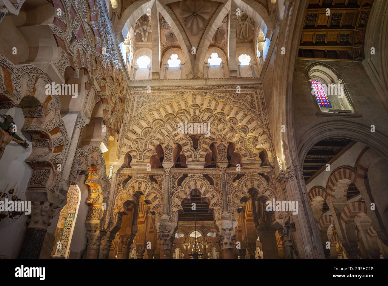 Interlacing Arches in Villaviciosa Chapel at Mosque-Cathedral of Cordoba Interior - Cordoba, Andalusia, Spain Stock Photo