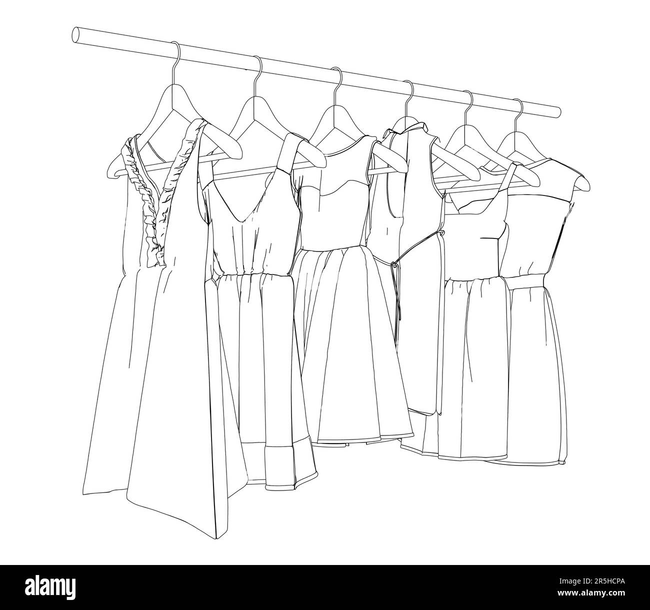 Outline Of A Set Of Women s Dresses Hanging On Hangers Isolated On A outline-of-a-set-of-women-s-dresses-hanging-on-hangers-isolated-on-a