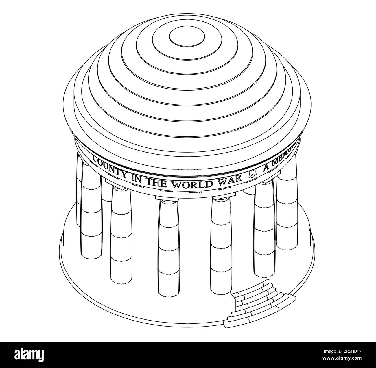 The outline of the memorial in honor of the end of the world war from black lines isolated on a white background. Isometric view. 3D. Vector illustrat Stock Vector