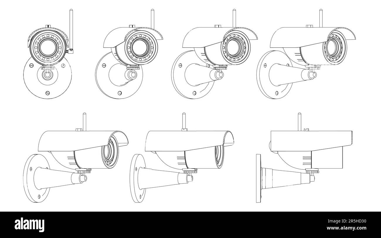 Set with contours of a video surveillance camera in different positions