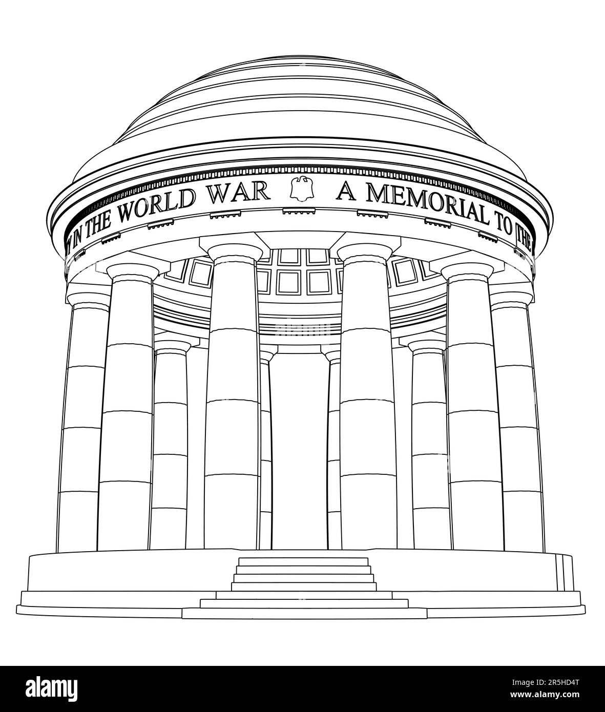 The outline of the memorial in honor of the end of the world war from black lines isolated on a white background. Front view. 3D. Vector illustration. Stock Vector
