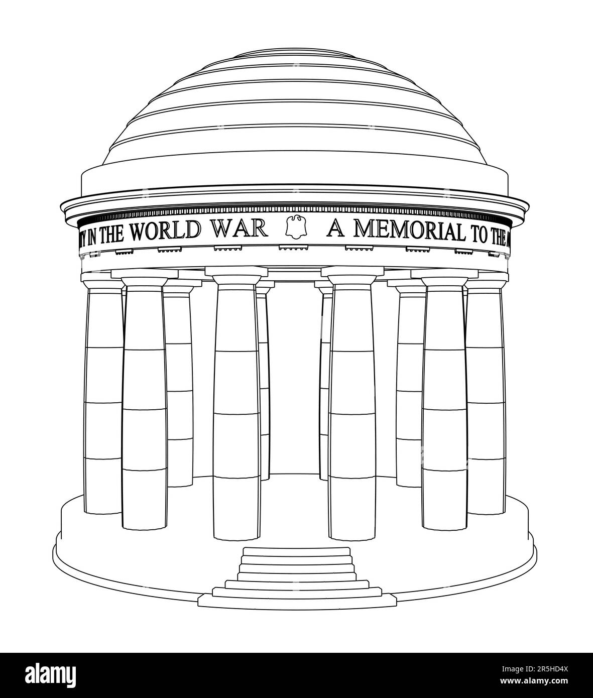 The outline of the memorial in honor of the end of the world war from black lines isolated on a white background. Front view. 3D. Vector illustration. Stock Vector
