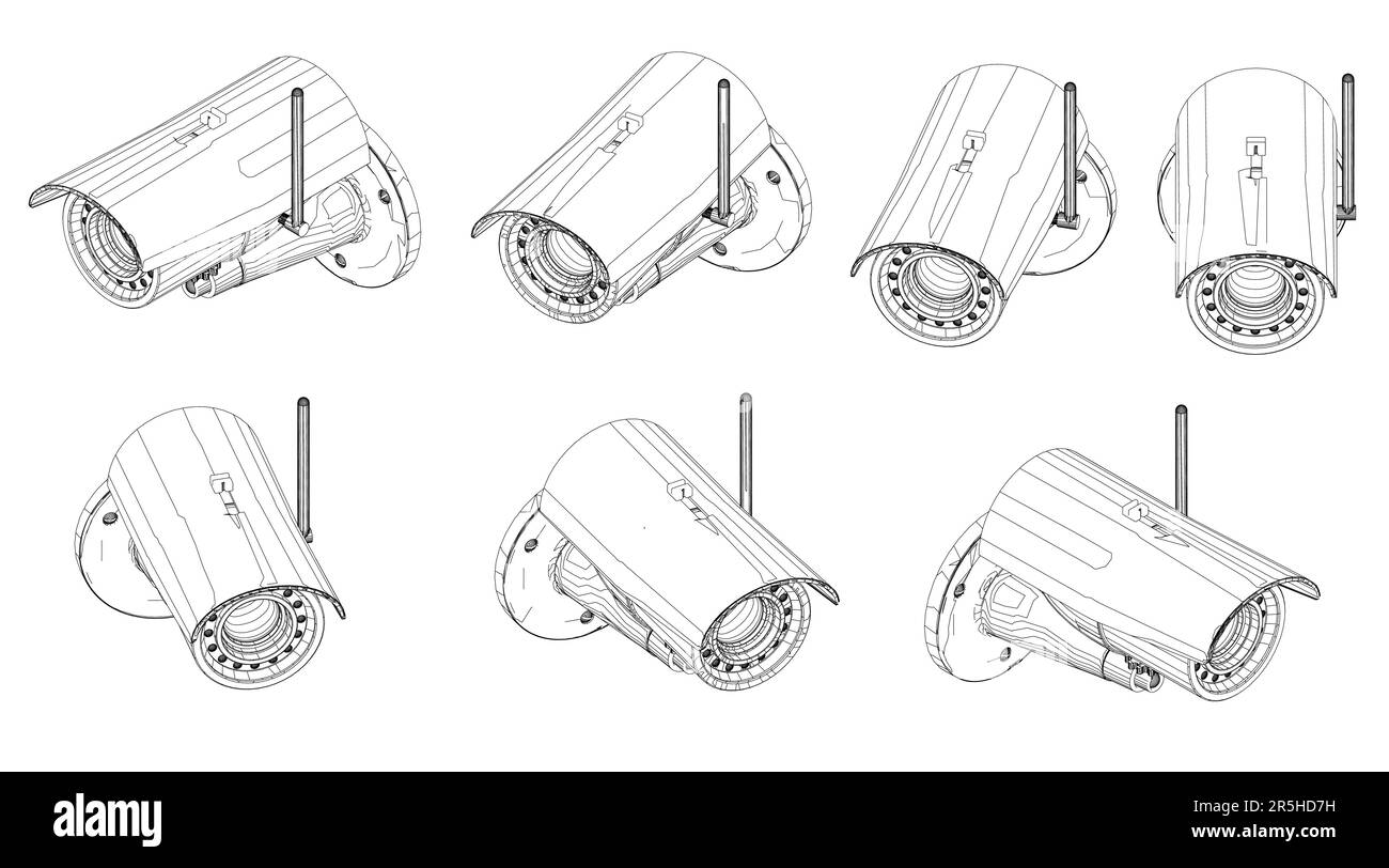 Set with contours of a video surveillance camera in different positions