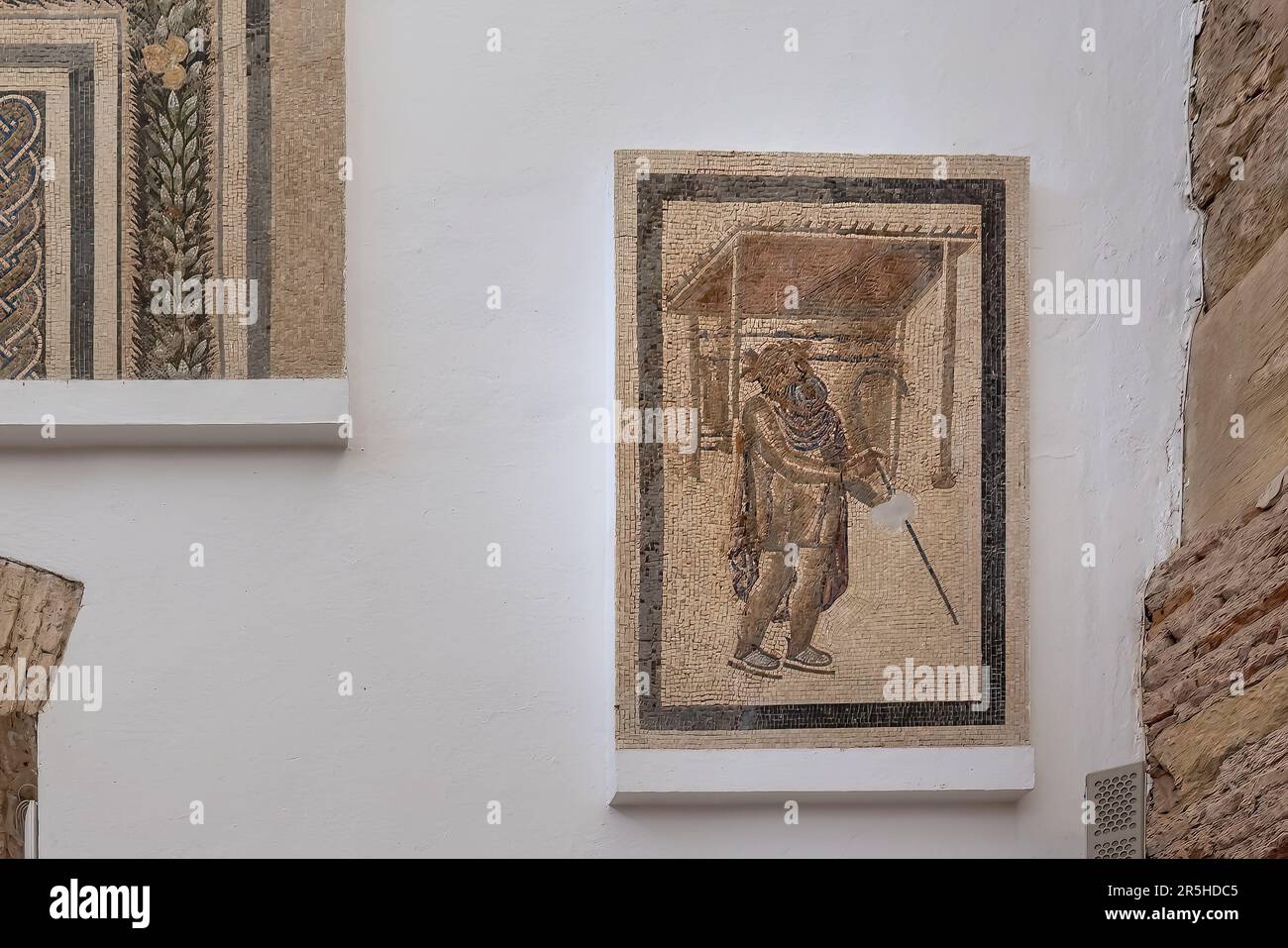 Tragic Actor Mosaic at Hall of Mosaics in Alcazar de los Reyes Cristianos - Cordoba, Andalusia, Spain Stock Photo