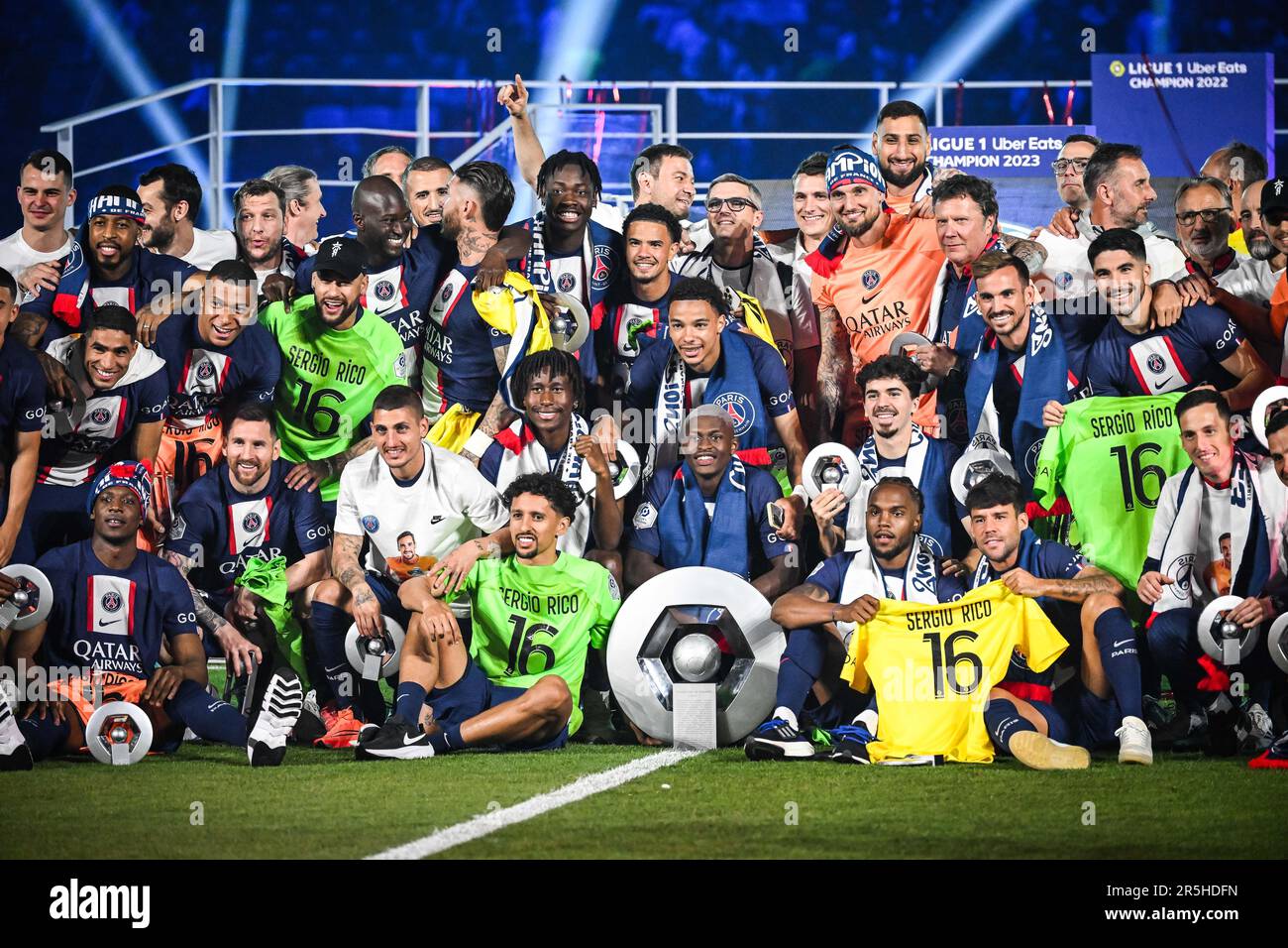Paris, France. 03rd June, 2023. Paris SaintGermain players celebrate first place in the 202223