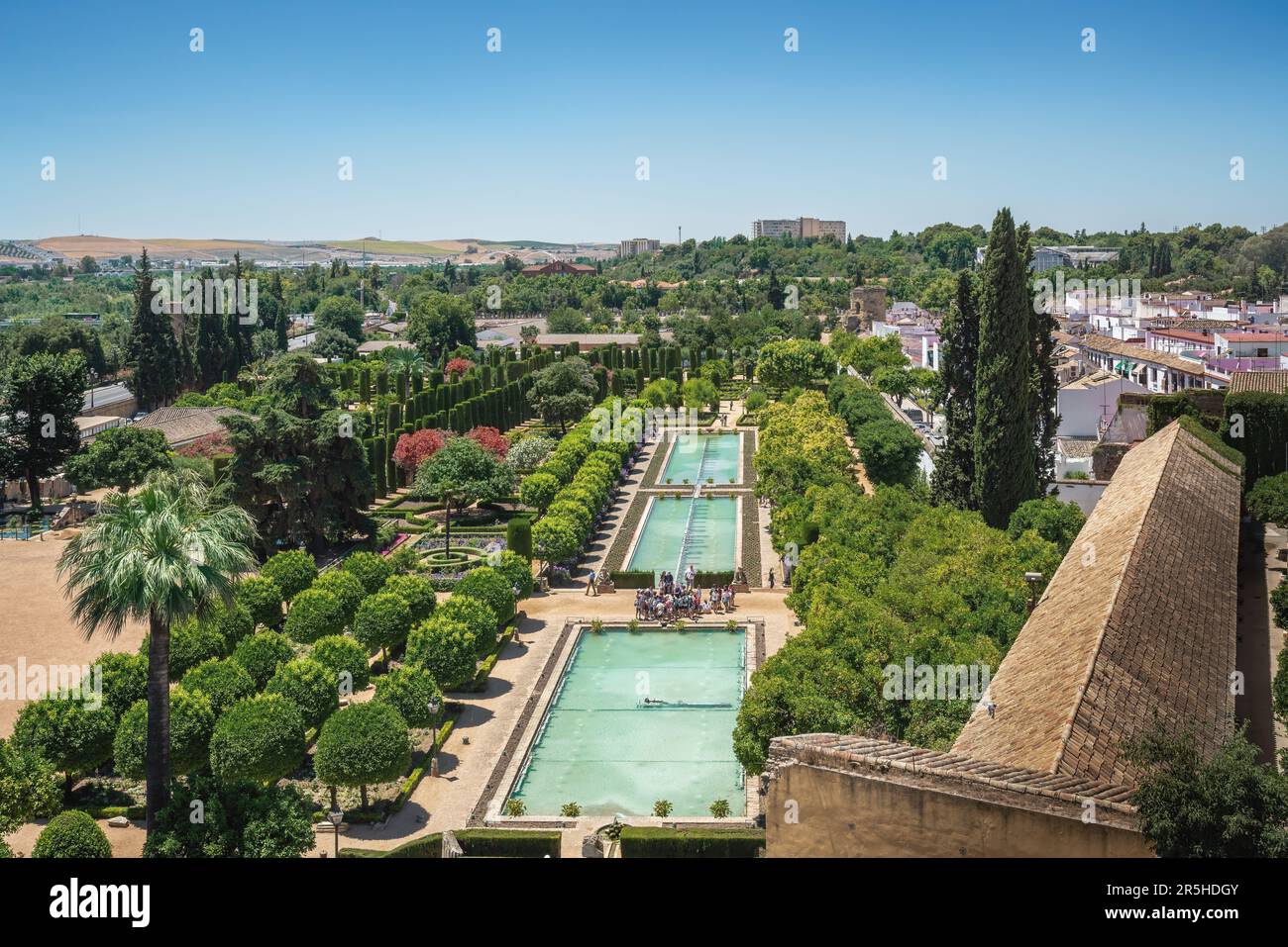 Aerial view of the Gardens of the Alcazar de los Reyes Cristianos - Cordoba, Andalusia, Spain Stock Photo