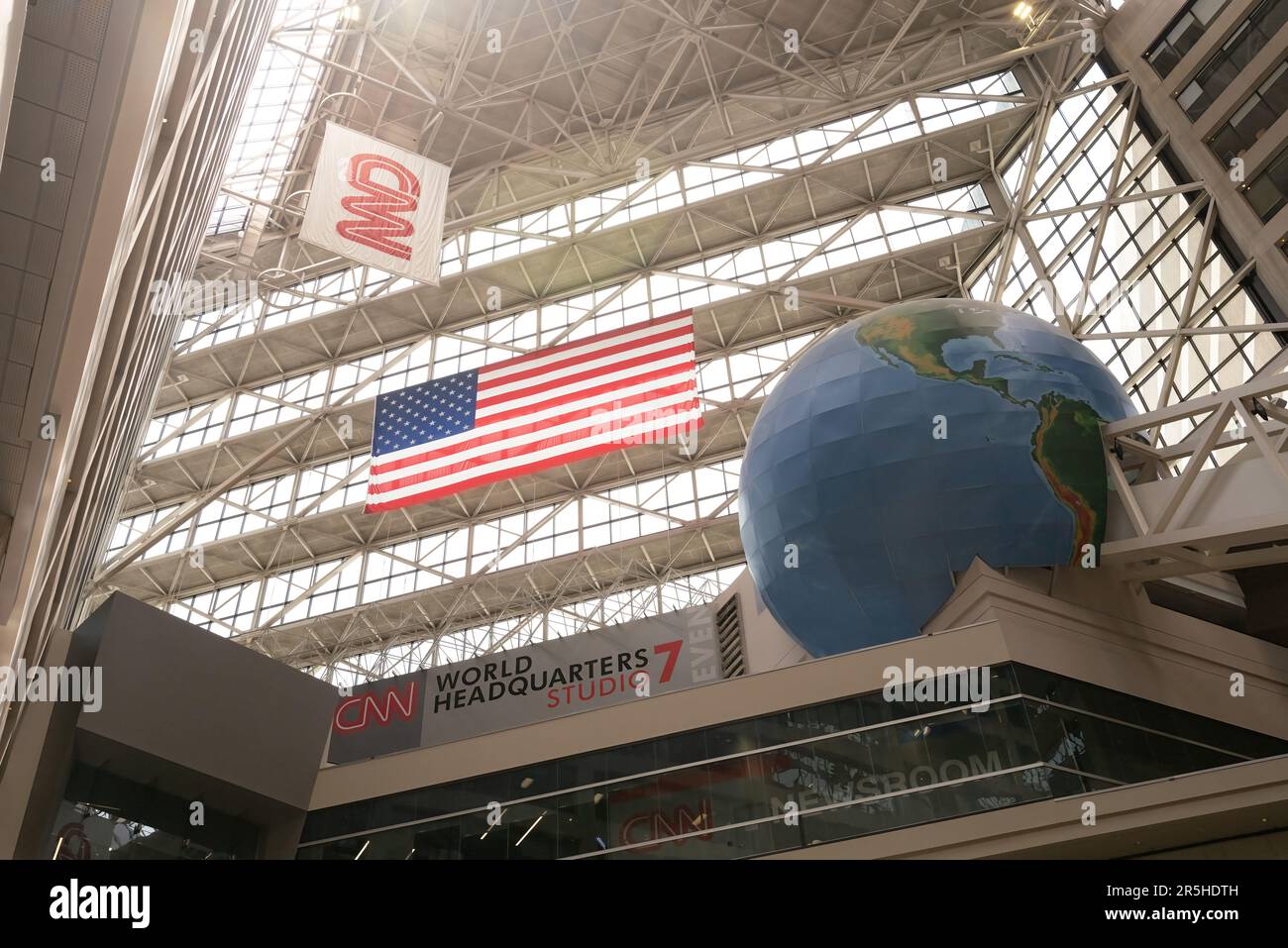 ATLANTA, GA – June 1, 2023: The atrium of CNN Center is seen in downtown Atlanta. Stock Photo