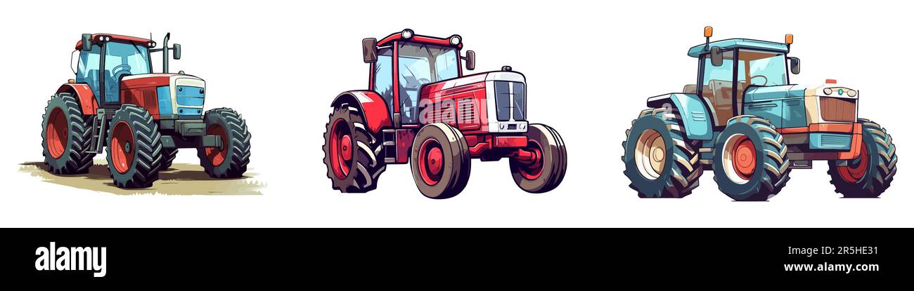 Tractor vehicle set vector illustration isolated on white background ...