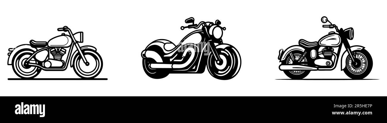 Set of motorcycles silhouettes isolated on white. Vector illustration Stock Vector
