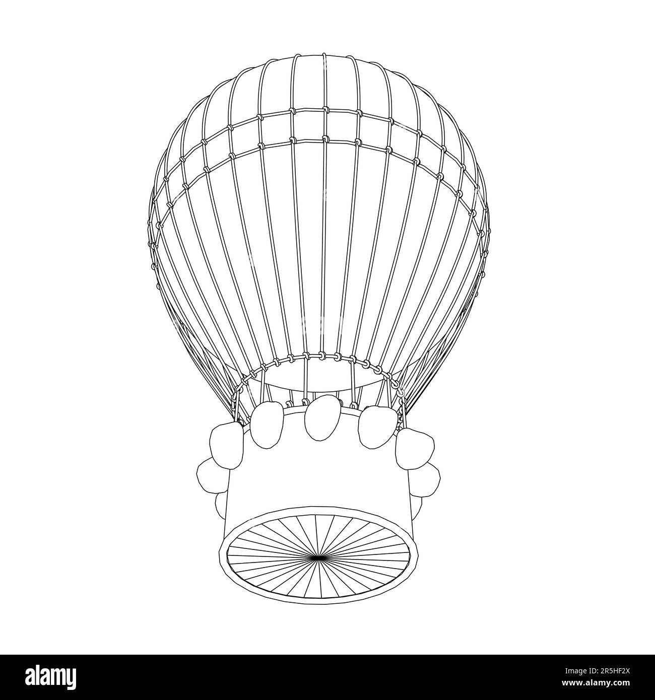 Hot air balloon outline from black lines isolated on white background. Bottom view. 3D. Vector illustration. Stock Vector