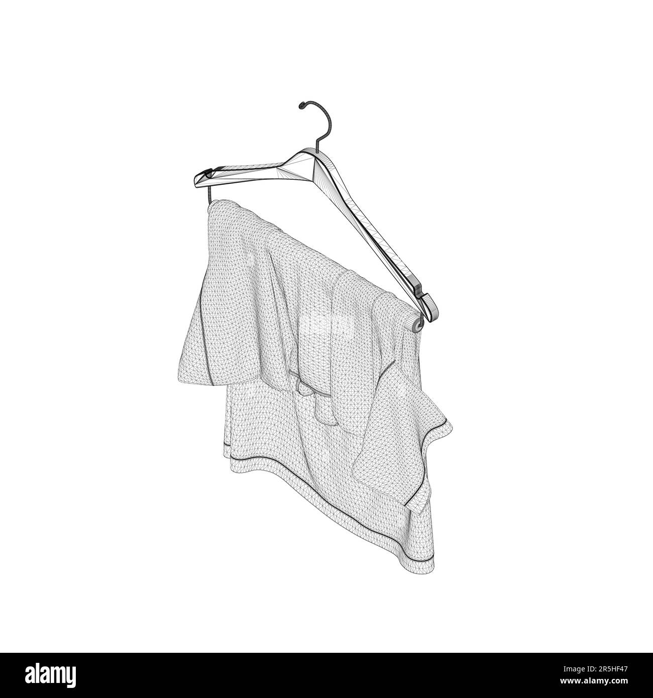 Wireframe Of A T Shirt Hanging On A Hanger From Black Lines Isolated On A White Background 2477