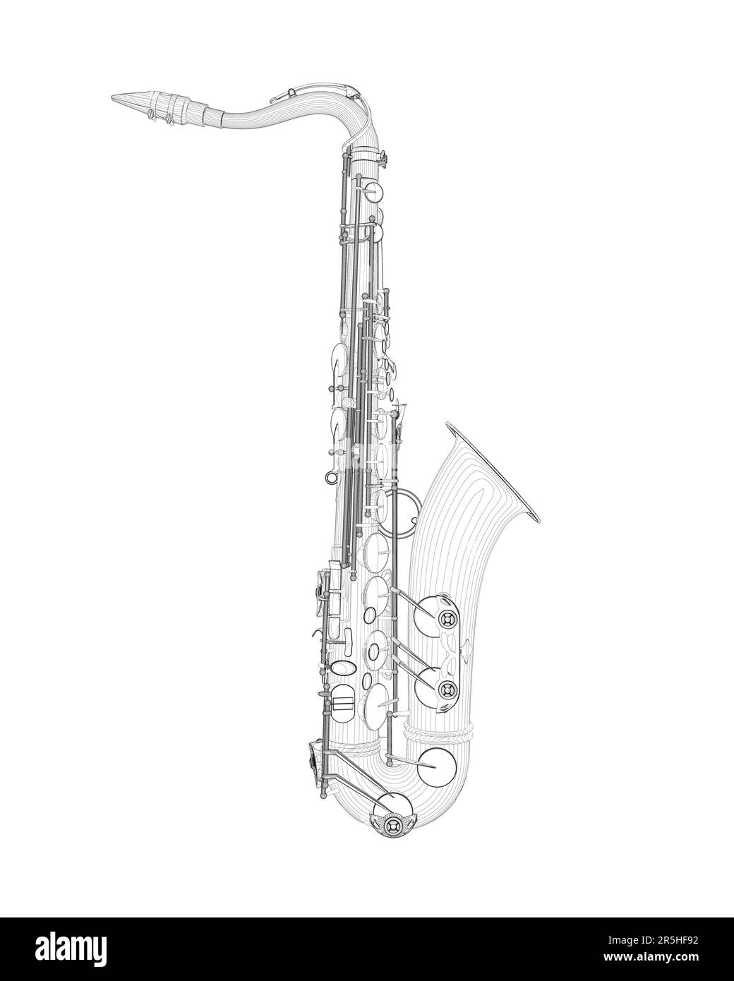 Saxophone outline from black lines isolated on white background. Side