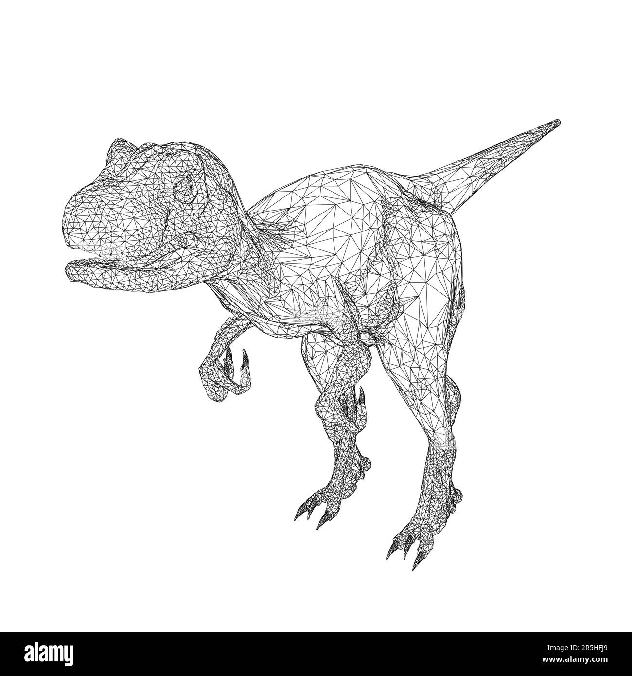 Dinosaur wireframe from black lines isolated on white background. 3D. Vector illustration. Stock Vector