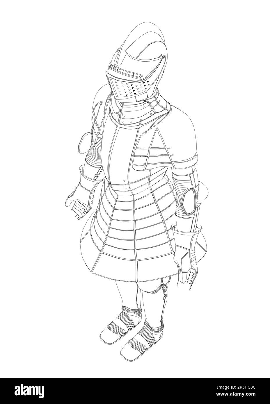 The outline of a medieval soldier's armor from black lines isolated on