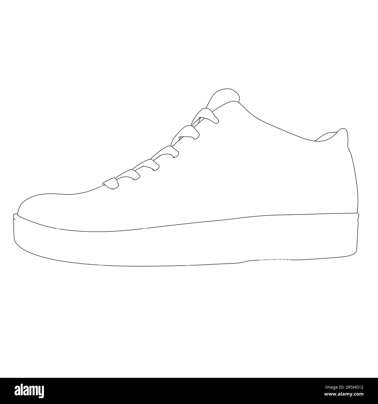 The contour of sports sneakers from black lines isolated on a white ...