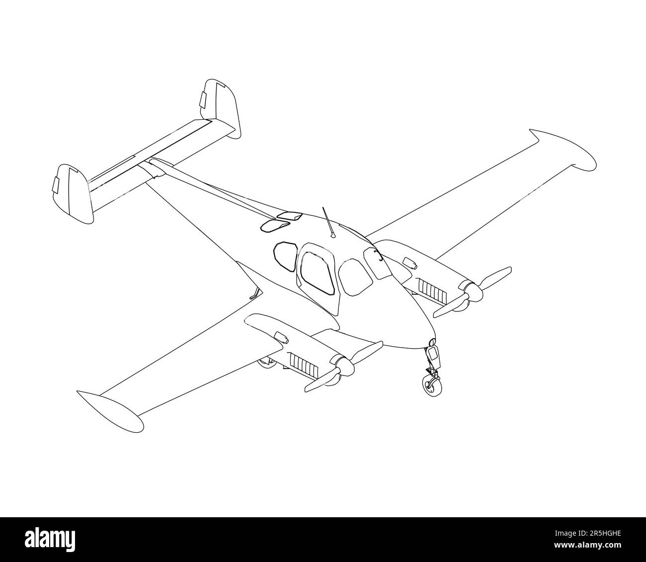 Outline of an airplane with a propeller from black lines isolated on a