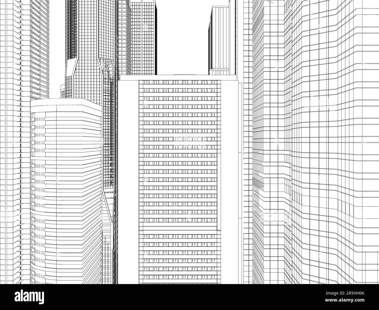 Outline of the city with skyscrapers from black lines isolated on a ...