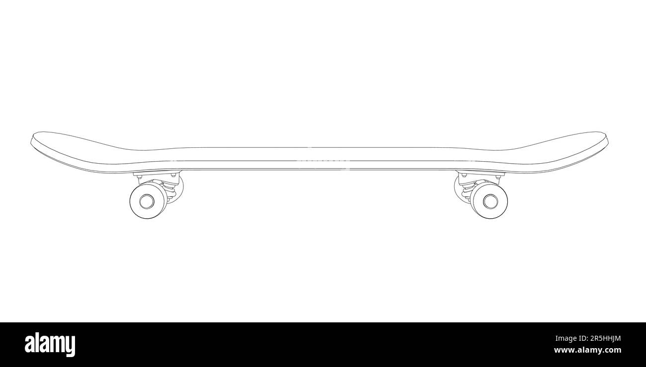 Skateboard outline from black lines isolated on white background. Side
