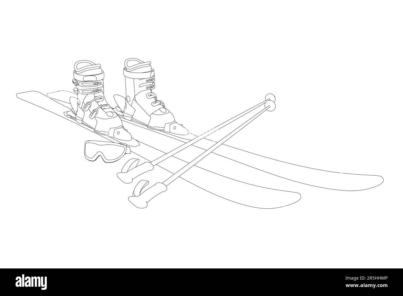 Alpine skiing contour with boots and ski poles from black lines