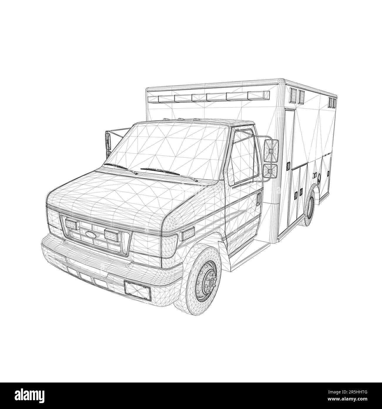 Ambulance car wireframe from black lines isolated on white background