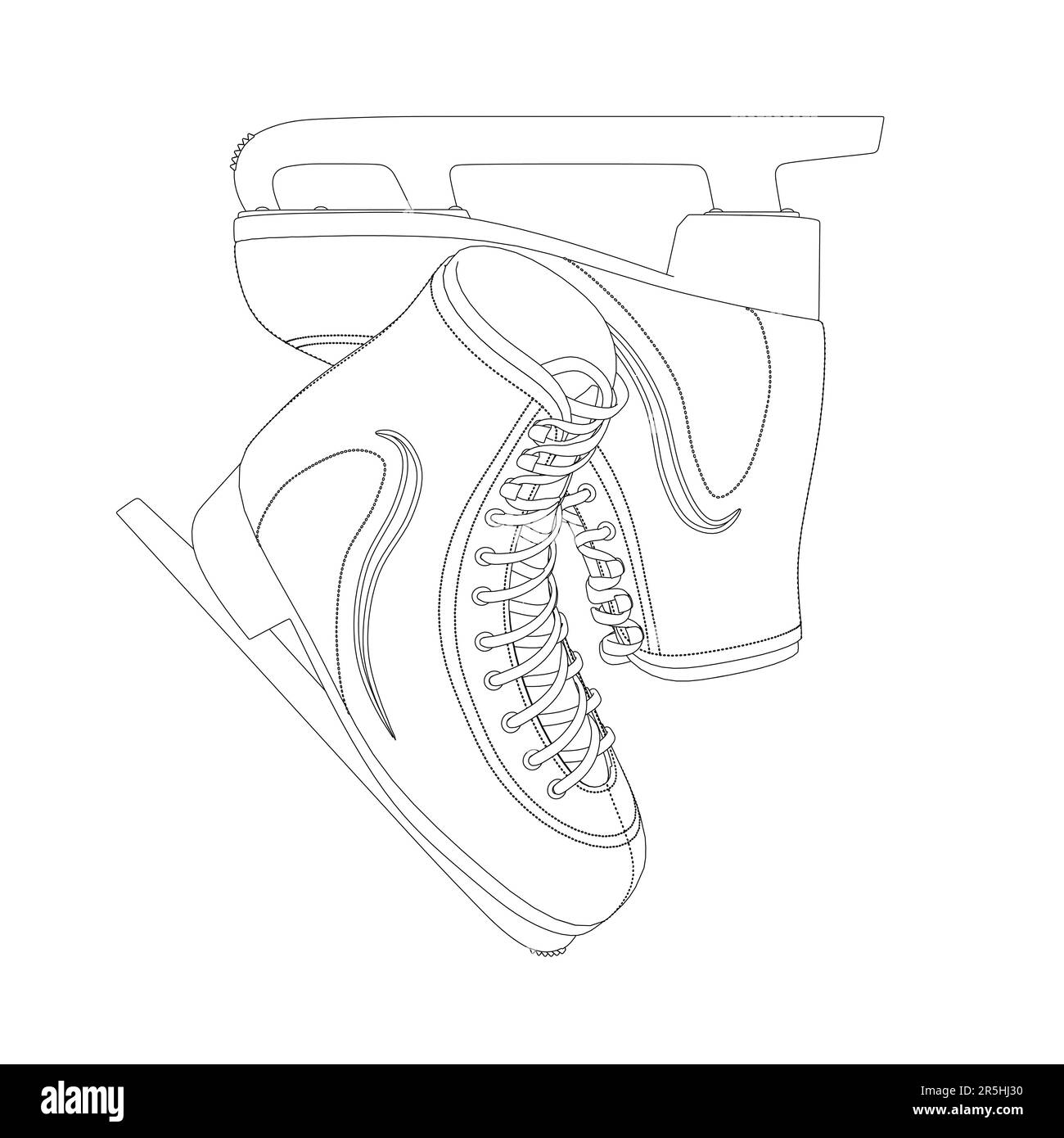 Outline of skates for skating on ice from black lines isolated on white