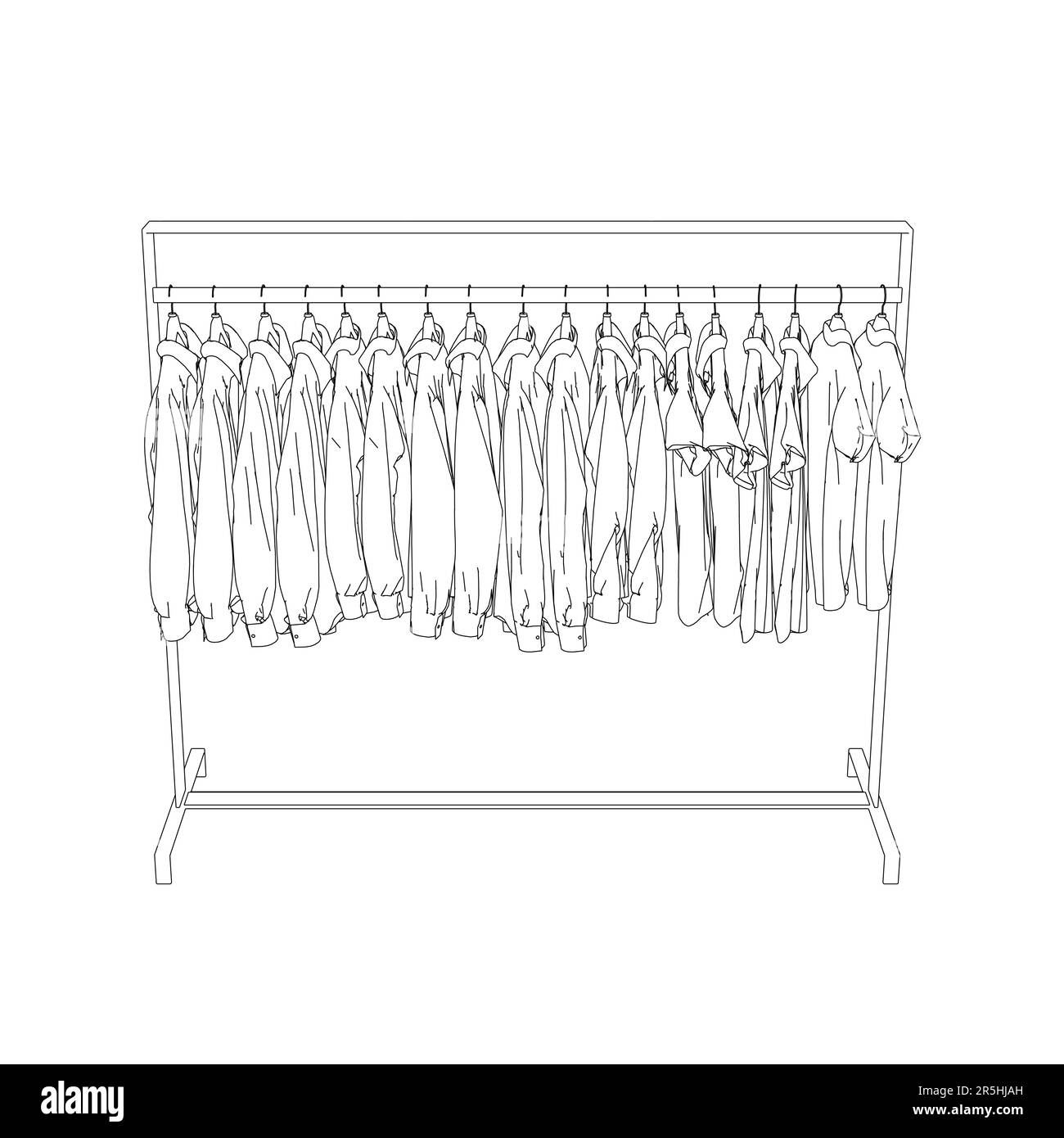 Outline of clothes hanging on a hanger from black lines isolated on a ...