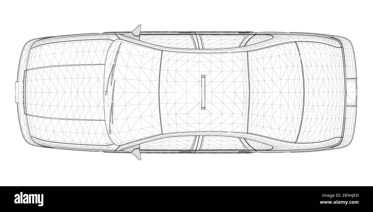 Taxi car wireframe from black lines isolated on white background. 3D ...