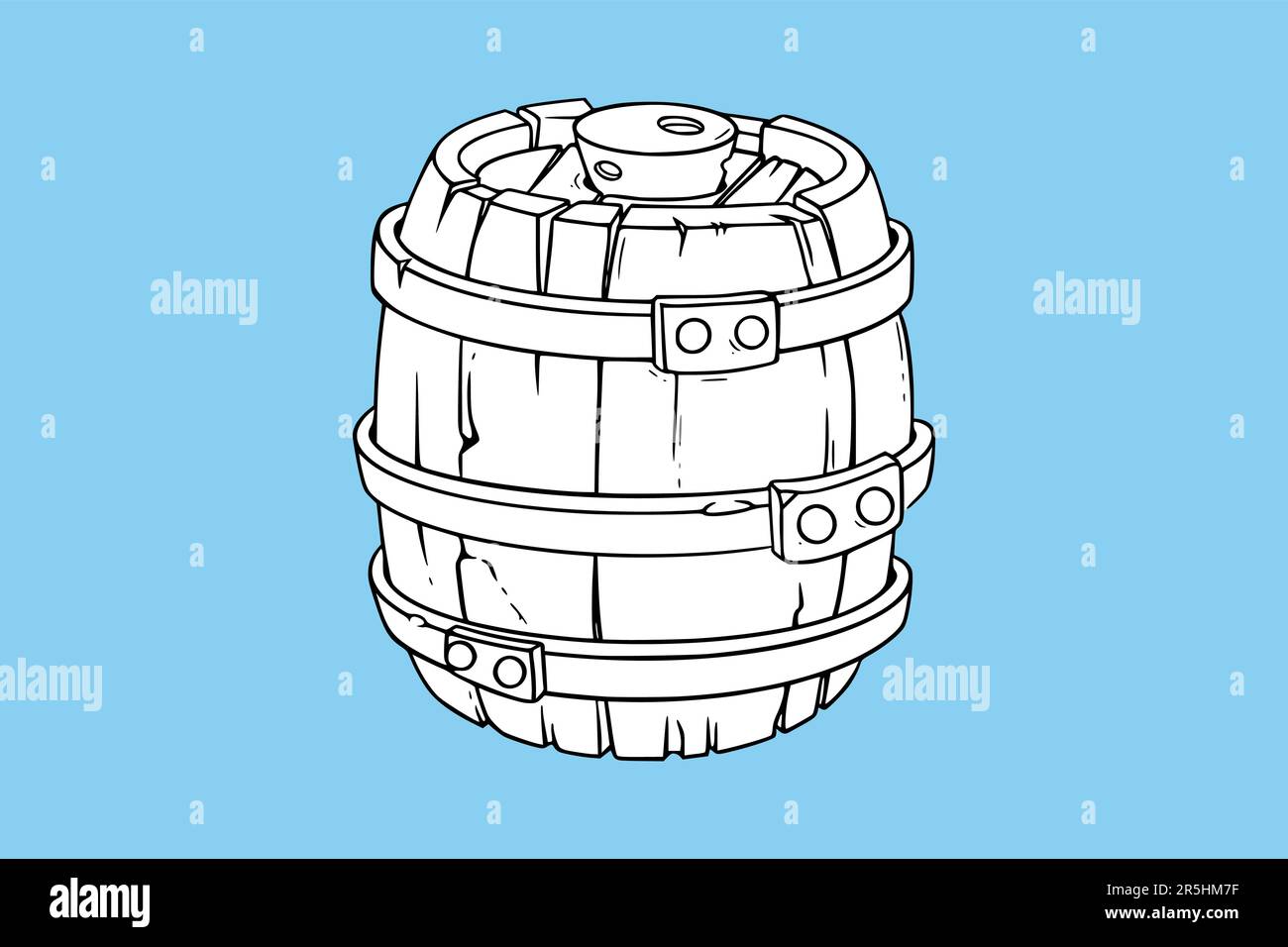 Wooden barrel for wine or whiskey. Sketch oak barrel with pirate rum