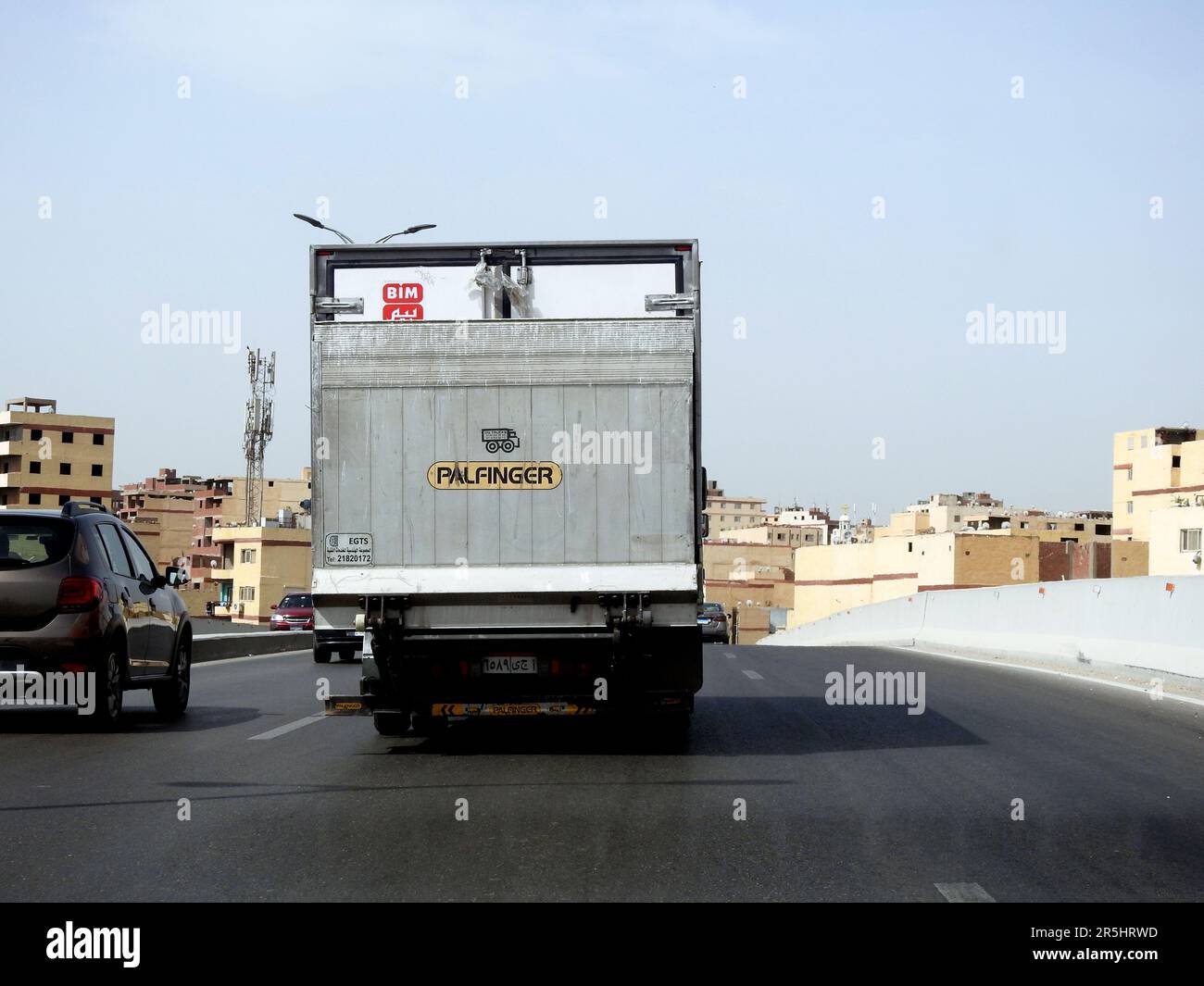 Cairo, Egypt, May 21 2023: PALFINGER truck large vehicle of BIM market Egypt for logistics and delivery goods and merchandises to the hypermarket, the Stock Photo