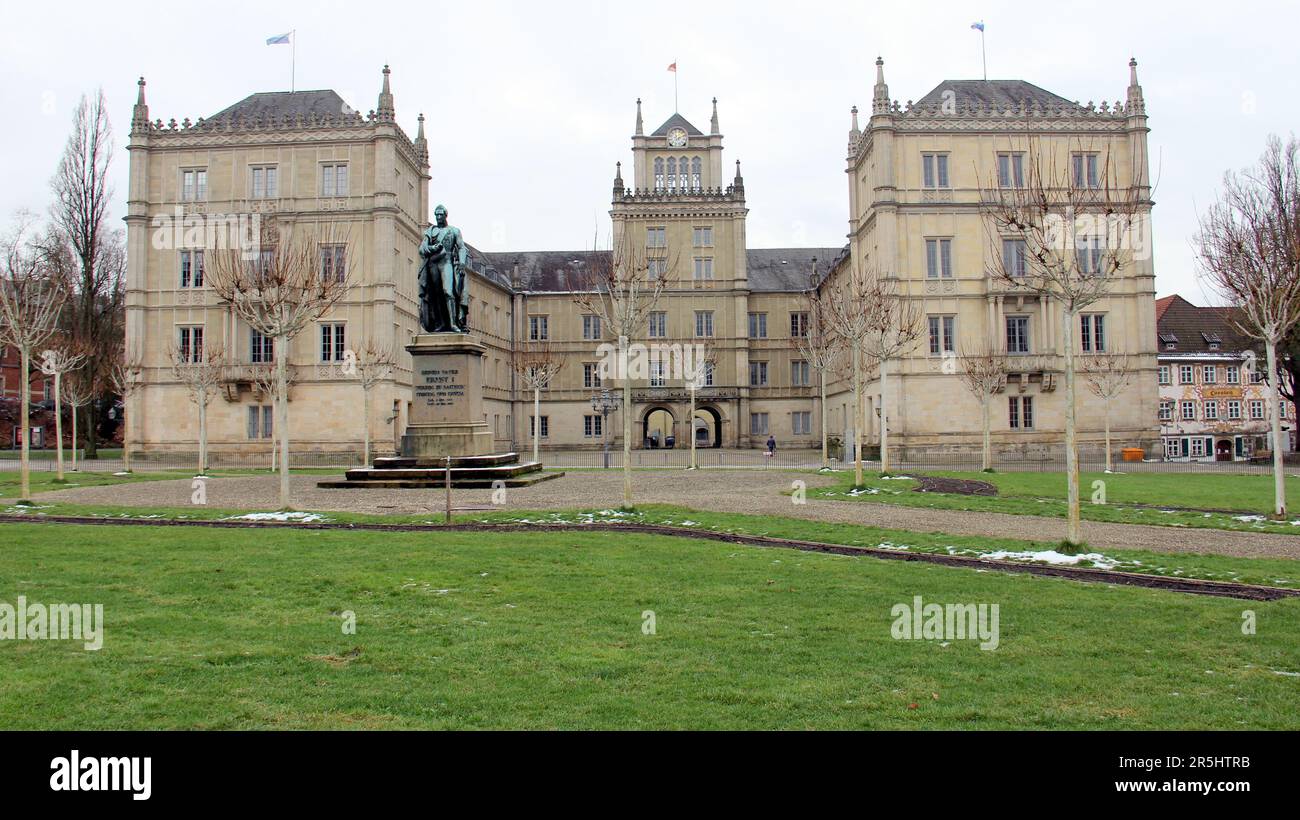 Ehrenburg Palace, at southern side of the Schlossplatz, view on snowless winter afternoon, Coburg, Germany Stock Photo