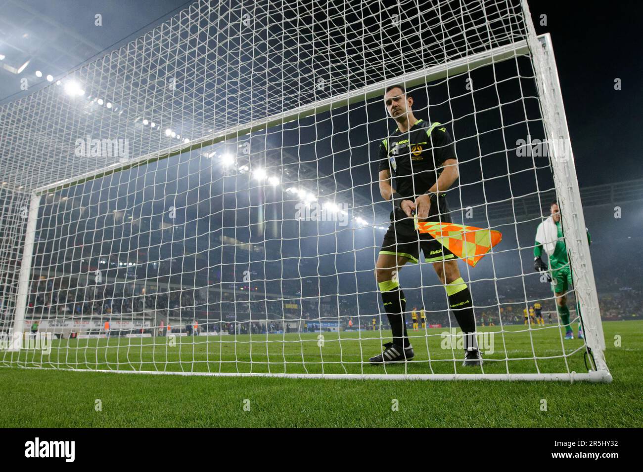 Sydney, Australia. 03rd June, 2023. Assistant referee, Anton Shchetinin checks the nets before the second half of the Grand Final match between Melbourne City and Central Coast Mariners at CommBank Stadium on June 3, 2023 in Sydney, Australia Credit: IOIO IMAGES/Alamy Live News Stock Photo