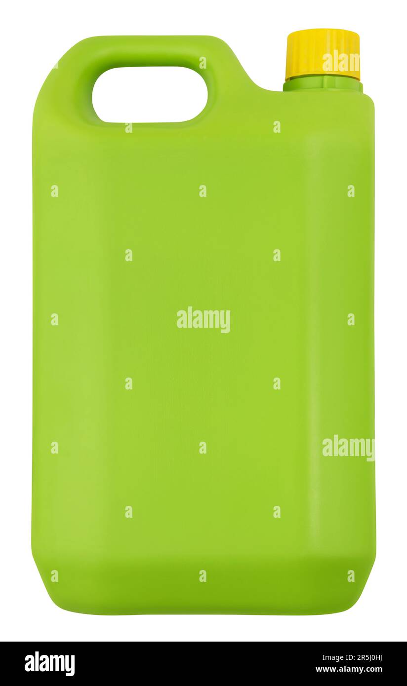 Green plastic jerry can isolated on white background with clipping path