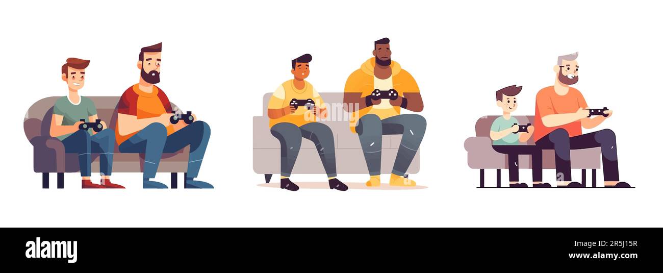 set vector illustration of happy dad and kid spending time together ...