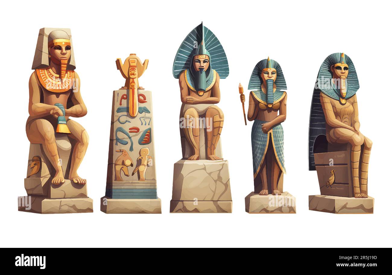 set vector illustration of old egyptian sarcophagus isolated on white background Stock Vector