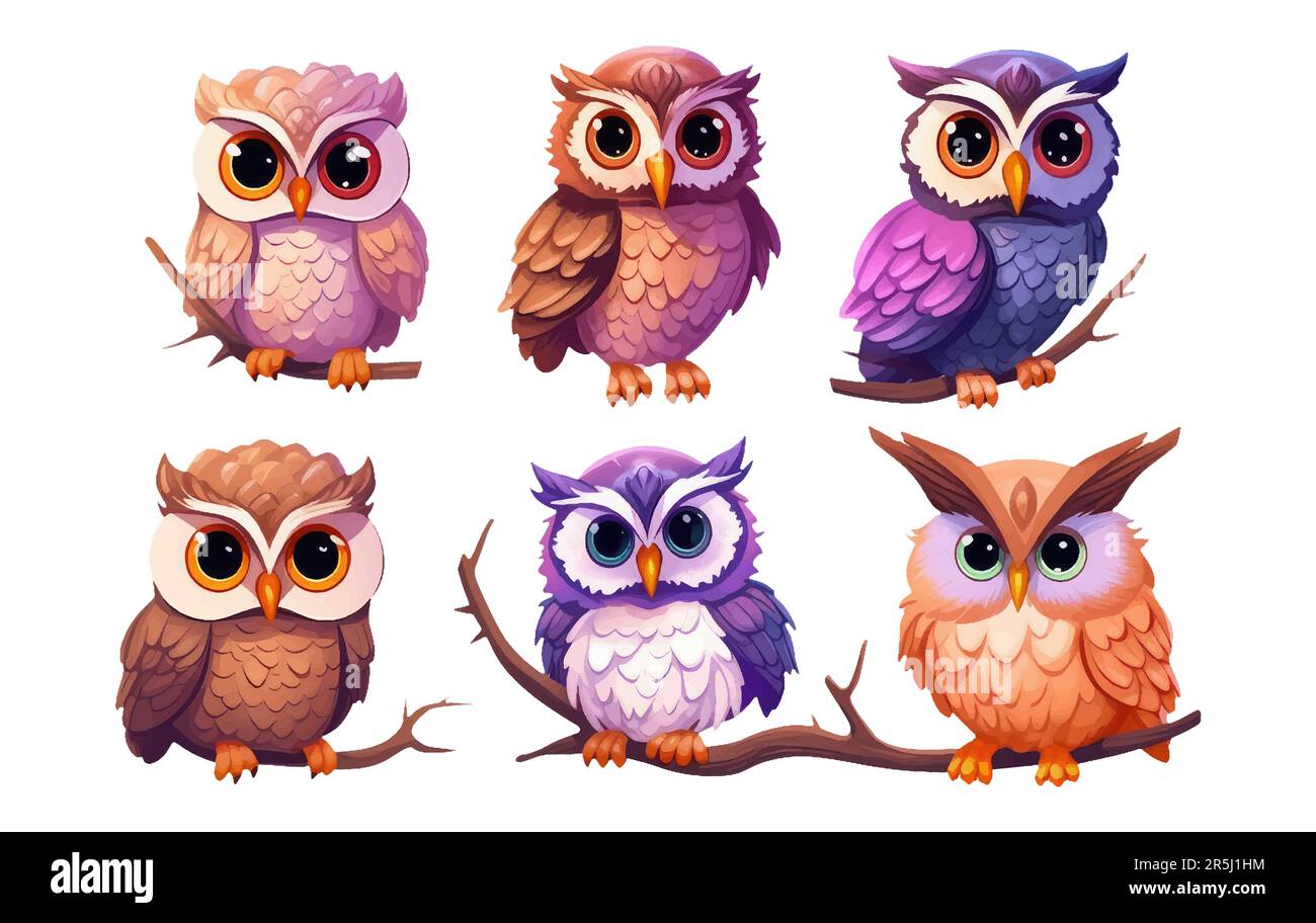set vector illustration of cute owl isolated on white background symbol