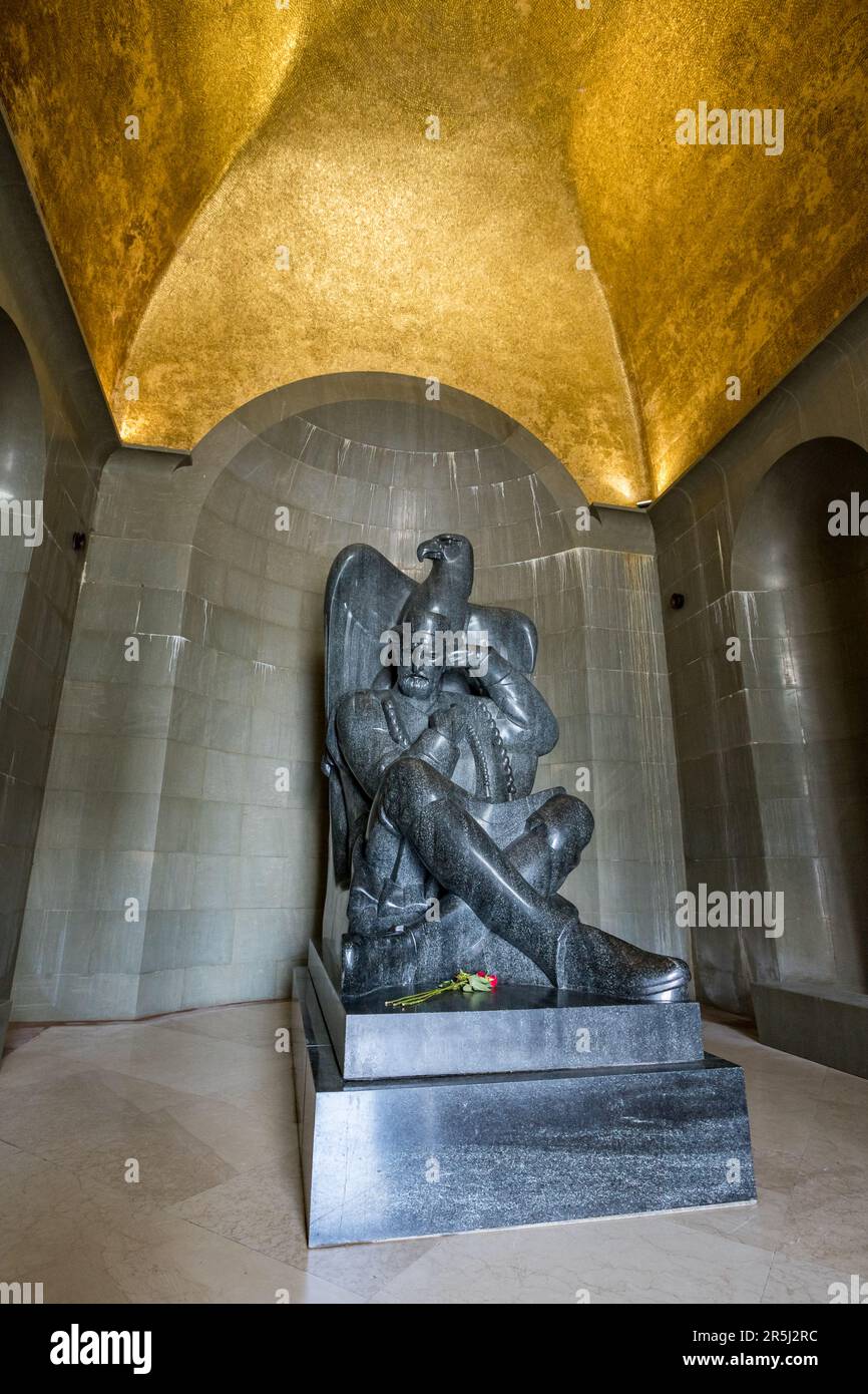Monument to Peter II Petrovic Njegos pictured inside the mausoleum in Lovcen National Park, Montenegro pictured in May 2023. Stock Photo