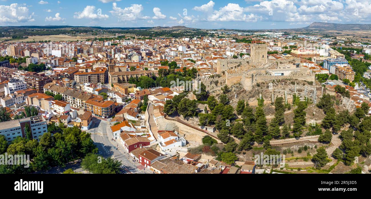 Great panoramic aerial view of the city of Almansa in the province of Albacete Castilla la Mancha, Spain Stock Photo