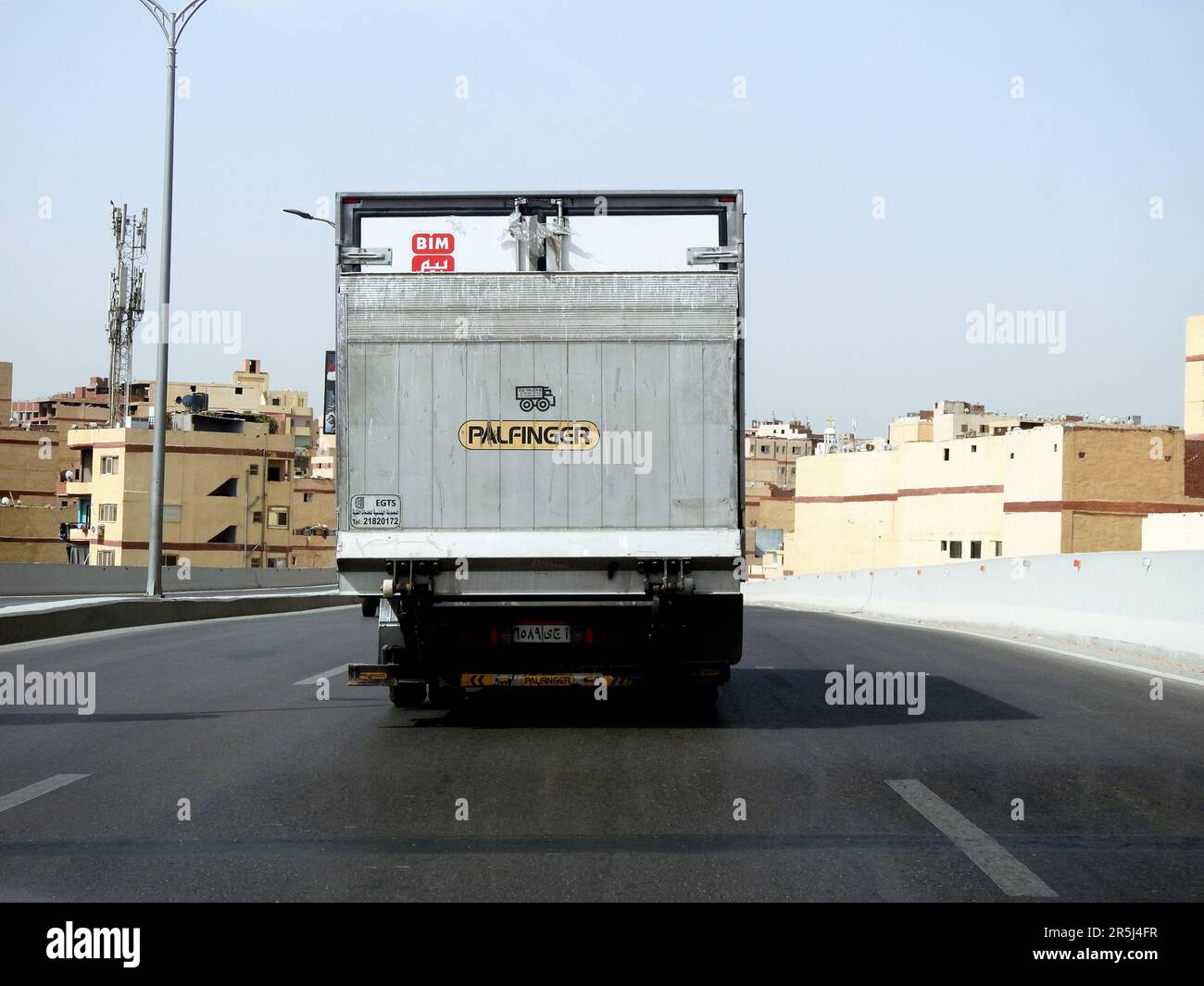 Cairo, Egypt, May 21 2023: PALFINGER truck large vehicle of BIM market Egypt for logistics and delivery goods and merchandises to the hypermarket, the Stock Photo