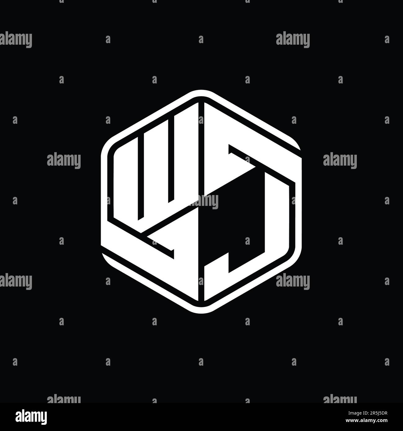 WJ Letter Logo monogram hexagon shape with ornament abstract isolated ...