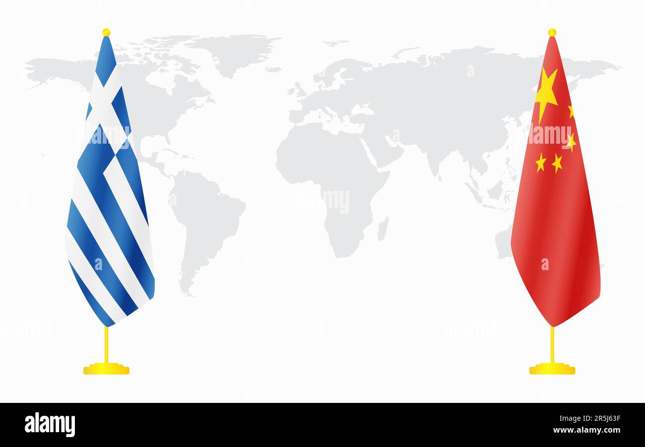 China and Greece flags for official meeting against background of world map Stock Vector Image